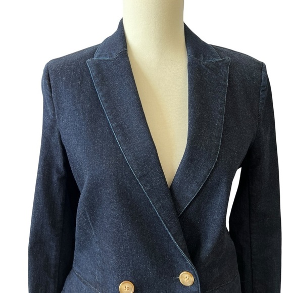 NWT J MCLAUGHLIN BLAZER 2 DENIM COTTON BLD DBL BREASTED DK BLUE CAREER CASUAL - Picture 3 of 12